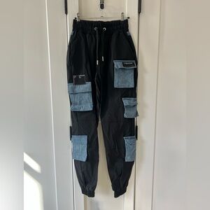 Maniere De Voir Black and Blue Cargo Joggers